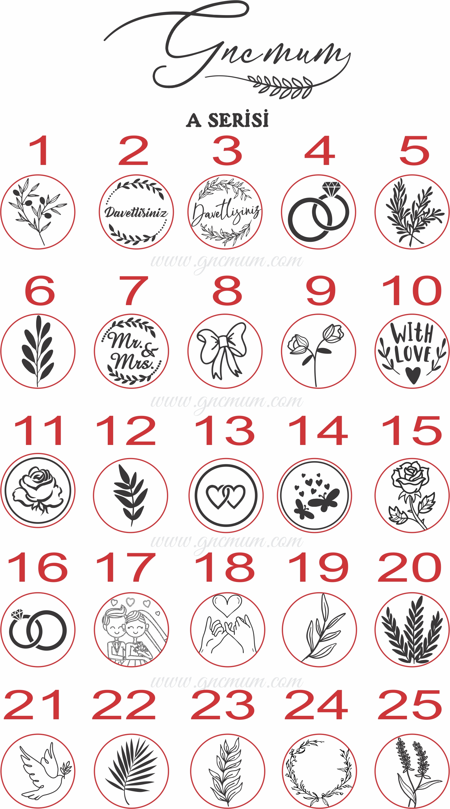 Hazır Mühür Modelleri 2,5 cm A Serisi